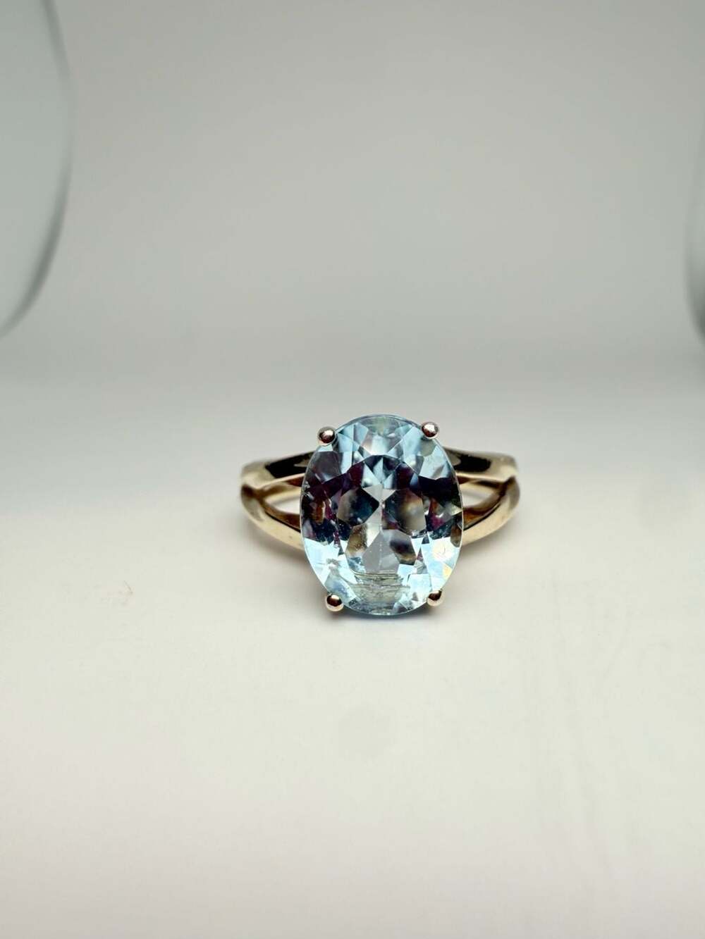 Aquamaring Split Shank Ring Gold over Sterling Silver Sz: 7